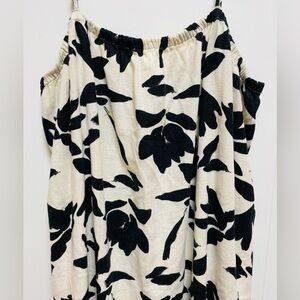 A New Day Womens Sz Medium Black & Cream Floral Linen Blend Midi Dress